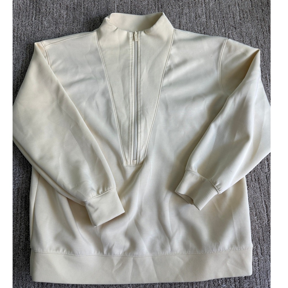 All in Motion Womens L Quarter Zip Pullover Cream Sweatshirt Mock Neck F16815507